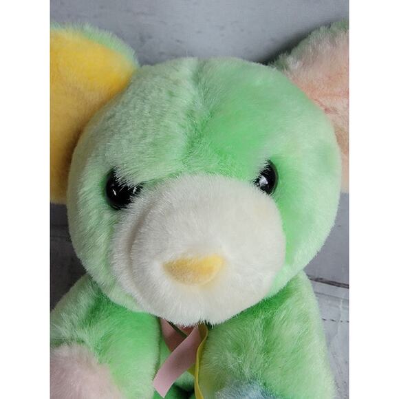 VTG 8" Mouse Plush Multi Color Ears Paws Pink Yellow Green Stuffed - Picture 2 of 9